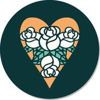 adesivo de tatuagem em estilo tradicional de um coração e flores vetor