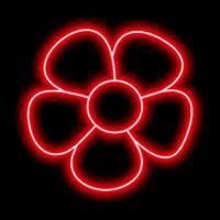 flor vermelha neon com pétalas em um fundo preto. ilustração simples vetor