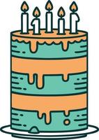 imagem de estilo de tatuagem icônica de um bolo de aniversário vetor