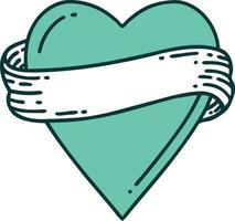 imagem de estilo de tatuagem icônica de um coração e banner vetor