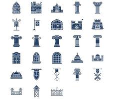 arquitetura medieval e conjunto de ícones do castelo vetor