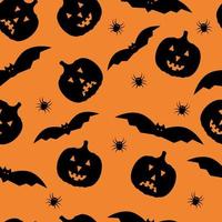 padrão sem emenda de halloween com abóboras e morcegos bonito dos desenhos animados. fácil de editar modelo vetorial para cartão de saudação, banner, pôster, convite para festa, tecido, têxtil, papel de embrulho, etc. vetor