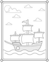 veleiro no mar adequado para ilustração vetorial de página para colorir infantil vetor