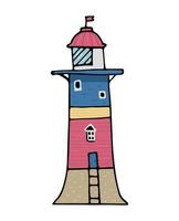 ilustração em vetor doodle de mão desenhada farol retrô.