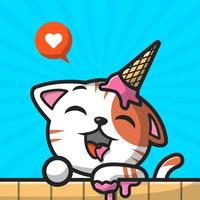 ilustração de ícone de vetor de desenho animado de cone de sorvete de gato bonito. conceito de ícone de comida animal isolado vetor premium. estilo de desenho animado plano
