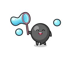 desenho animado de símbolo de vírgula feliz jogando bolha de sabão vetor