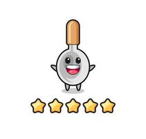 a ilustração da melhor classificação do cliente, personagem fofo de colher de cozinha com 5 estrelas vetor