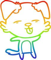 desenho de linha de gradiente de arco-íris cachorro de desenho animado saindo da língua vetor