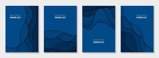 vetor panfletos verticais com formas de ondas de corte de papel azul. Estilo de papel abstrato 3D, layout de design para apresentações de negócios, folhetos, cartazes, estampas, decoração, cartões, capa de folheto, banners.