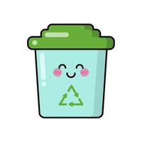 coisa ecológica para patches, crachás, adesivos, logotipos. ícone de personagem de desenho animado bonito no estilo kawaii japonês asiático. vetor ecologia doodle lixo ou lixeira, reciclagem de classificação.