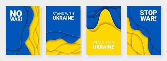ilustração de fundo de corte de papel vetorial de rezar pela ucrânia, sem guerra, ficar com a ucrânia, parar o conceito de guerra com sinal de proibição nas cores da bandeira da ucrânia. sem guerra e ataque militar no cartaz da ucrânia. vetor