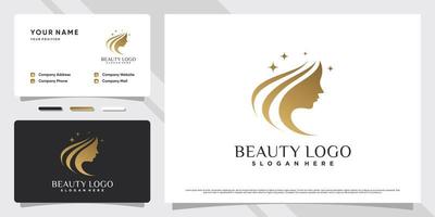 ilustração de design de logotipo de beleza para salão ou cosmético com rosto de mulher e modelo de cartão de visita vetor