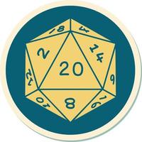 adesivo de tatuagem em estilo tradicional de um dado d20 vetor