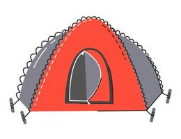 caminhadas tenda turística para atividades ao ar livre, isoladas no fundo branco. projeto de conceito de cúpula turística. temporada de turismo de aventura e esportes. casa de acampamento de verão ilustração vetorial plana desenhada à mão vetor