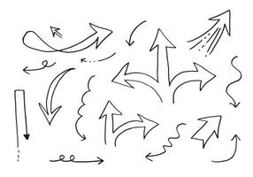 elementos de design doodle. setas desenhadas à mão isoladas no fundo branco. ilustração vetorial. vetor