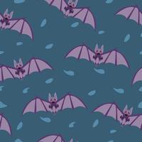 morcego na cor roxa. ilustração padrão sem emenda. fundo azul. elemento de papel de parede. padrão quadrado aleatório. vetor