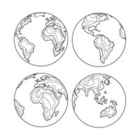 ilustração de conjunto de esboços de vetor de planeta terra. coleção de globo de terra de arte abstrata para logotipo, ícone, sinal, cartões, banners isolados em fundo branco. desenho de linha do mapa do mundo