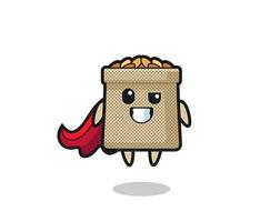 o personagem bonito do saco de trigo como um super-herói voador vetor