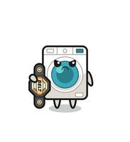 personagem de mascote de máquina de lavar como lutador de mma com o cinturão de campeão vetor