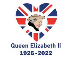 rainha elizabeth rosto retrato 1926 2022 azul com britânico reino unido bandeira coração nacional europa emblema ícone ilustração vetorial elemento de design abstrato vetor