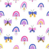 padrão com borboletas e arco-íris. design infantil de tecido, papel, etc. ilustração vetorial. vetor