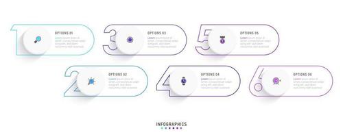 modelo de design de rótulo infográfico vetorial com ícones e 6 opções ou etapas. pode ser usado para diagrama de processo, apresentações, layout de fluxo de trabalho, banner, fluxograma, gráfico de informações. vetor