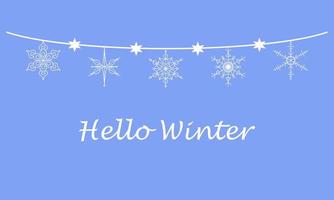banner Olá inverno com uma guirlanda de flocos de neve. ilustração vetorial vetor