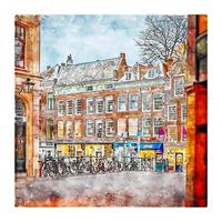 utrecht Holanda esboço aquarela ilustração desenhada à mão vetor