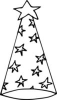 chapéu de festa com estrelas. estilo doodle desenhado à mão. , minimalismo, monocromático festivo engraçado vetor