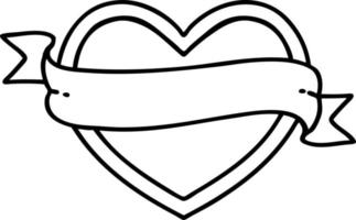 tatuagem em estilo de linha preta de um coração e banner vetor