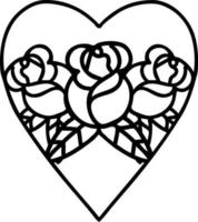 tatuagem em estilo de linha preta de um coração e flores vetor