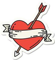 adesivo de tatuagem em estilo tradicional de um coração de flecha e banner vetor