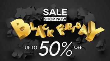 fundo de banner de venda de sexta-feira negra oferta de desconto de 50% em preto e dourado vetor