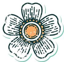 imagem icônica do estilo de tatuagem de adesivo angustiado de uma flor vetor