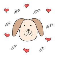 cão bege com orelhas de abano e corações. imagem vetorial isolada em fundo branco para web design ou impressão vetor