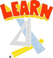ilustração de cor plana de lápis e régua sob o símbolo de aprendizagem vetor
