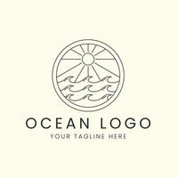 linha arte oceano minimalista com design de ilustração de modelo de ícone de vetor de logotipo de estilo emblema. água da onda, sol, mar, design de logotipo