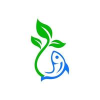 peixe ícone de logotipo com vetor de estoque de aquicultura de folha
