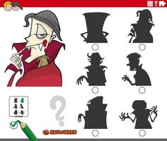 jogo de sombra com personagem de desenho animado vampiro no halloween vetor