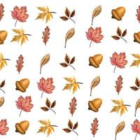 folhas de outono em aquarela sem costura de fundo vetor