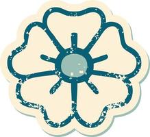 imagem icônica do estilo de tatuagem de adesivo angustiado de uma flor vetor