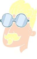 ilustração de cor lisa de homem com bigode e óculos vetor
