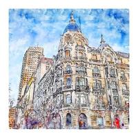 madri espanha esboço em aquarela ilustração desenhada à mão vetor