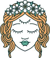 imagem de estilo de tatuagem icônica de rosto feminino com terceiro olho vetor