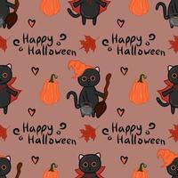 gato kawaii de halloween com padrão perfeito de vetor de fantasia