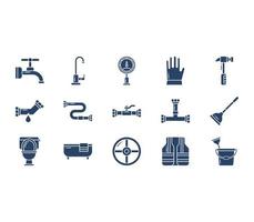 conjunto de ícones de trabalho e equipamento de encanamento vetor