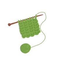 bola de lã verde com agulhas de tricô. bolas, novelos de lã. ferramentas para tricô, bordado, crochê, tricô manual. passatempo feminino. ilustração de tricô isolada no fundo branco. vetor