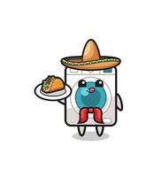 máquina de lavar mascote chef mexicano segurando um taco vetor