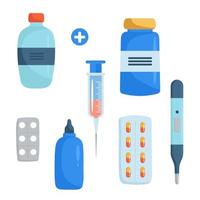 conjunto de comprimidos isolados no conceito de tempo de medicina branca. frasco de remédio, cápsulas, pílulas vetor