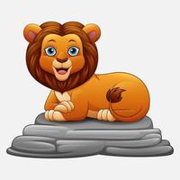 leão de desenho animado sentado na pedra vetor